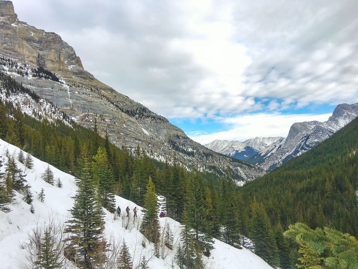 Great scenery on Galatea Creek and Lillian Lake snowshoe trail in Kananaskis near Canmore