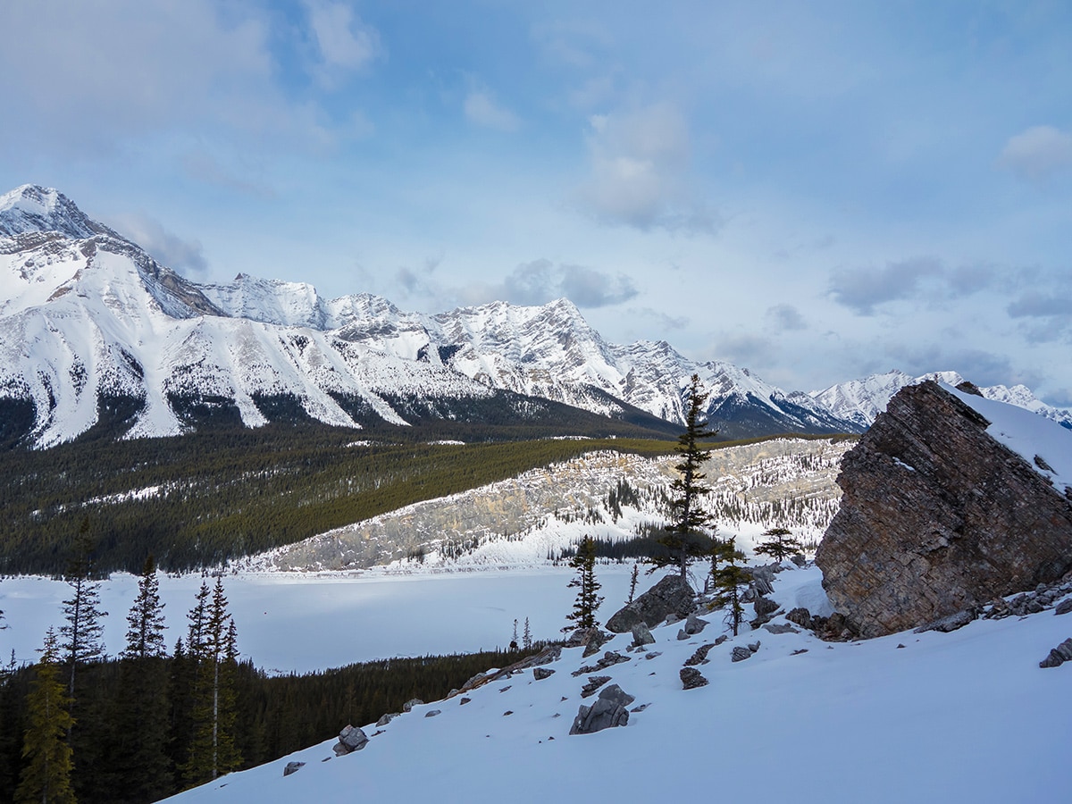 View from the ascent of Little Lougheed snowshoe trail in Kananaskis near Canmore