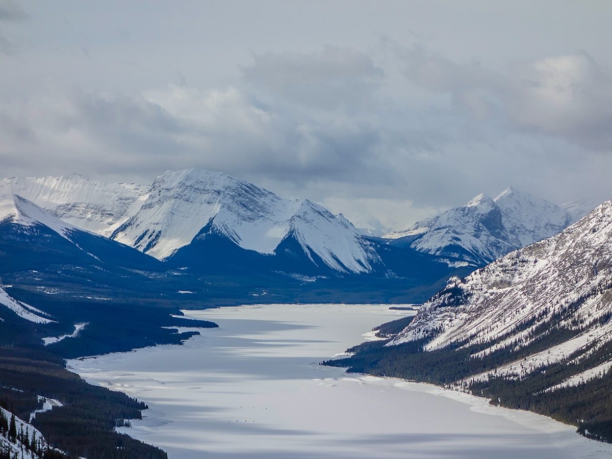 Spray Lakes on Little Lougheed snowshoe trail in Kananaskis near Canmore