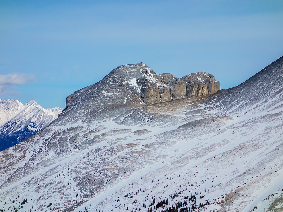 View across to Windtower on Little Lougheed snowshoe trail in Kananaskis near Canmore