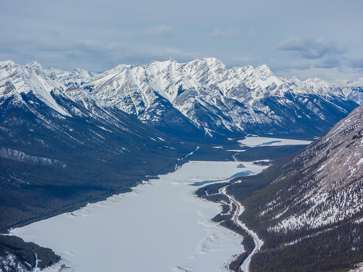 Spray Lakes Reservoir from Little Lougheed snowshoe trail in Kananaskis near Canmore