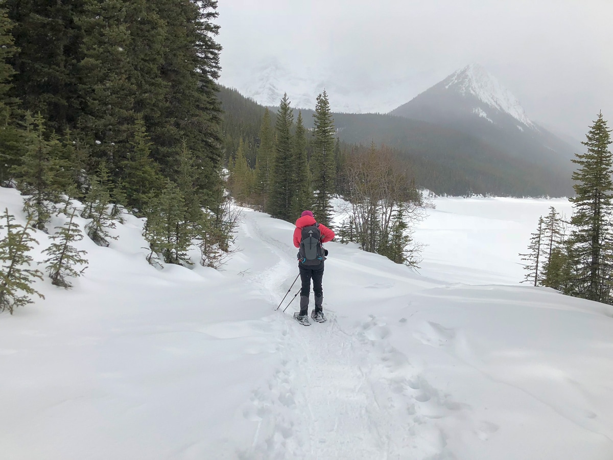 Beginning of Rawson Lake snowshoe trail in Kananaskis near Canmore