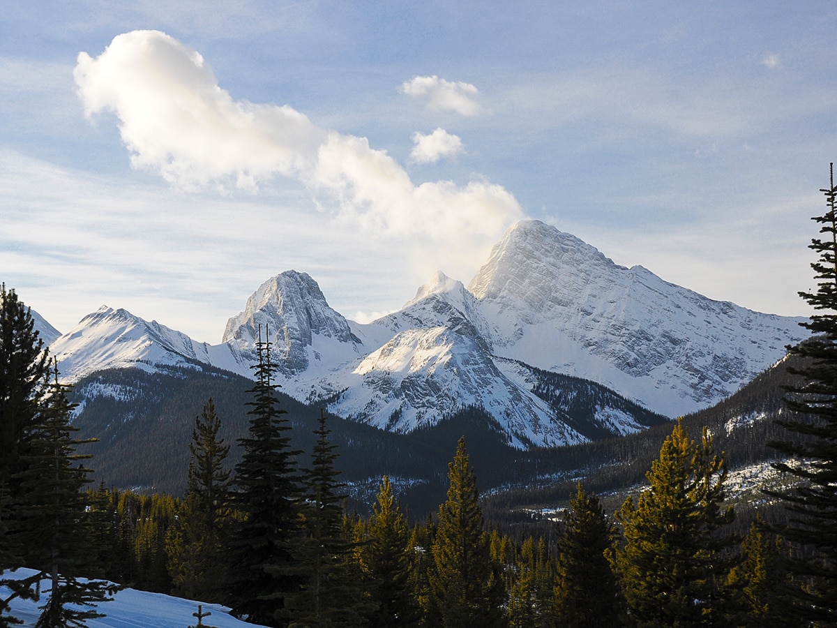 Beautiful views on Rummel Lake snowshoe trail in Kananaskis near Canmore