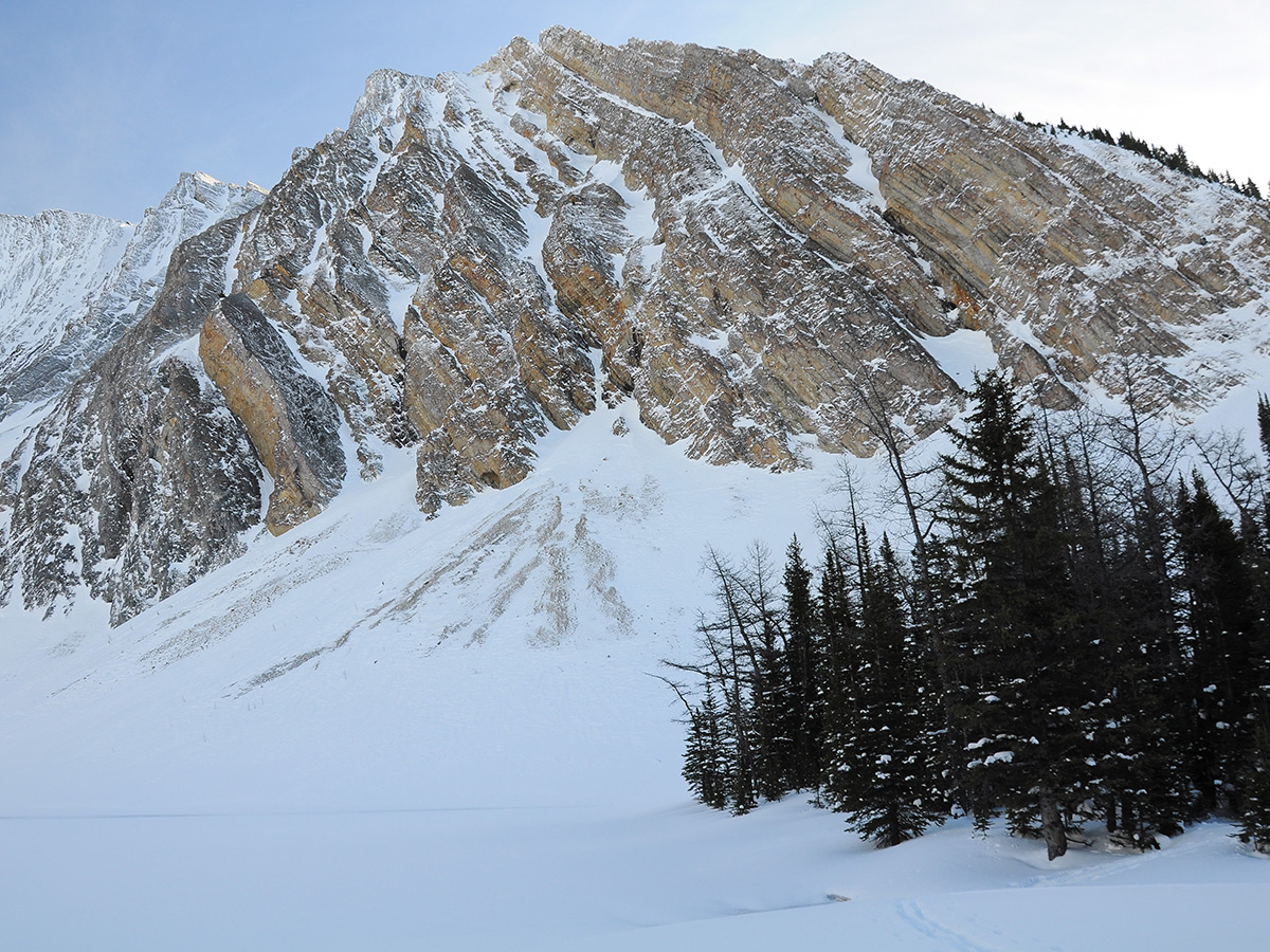 Beautiful lake on Rummel Lake snowshoe trail in Kananaskis near Canmore