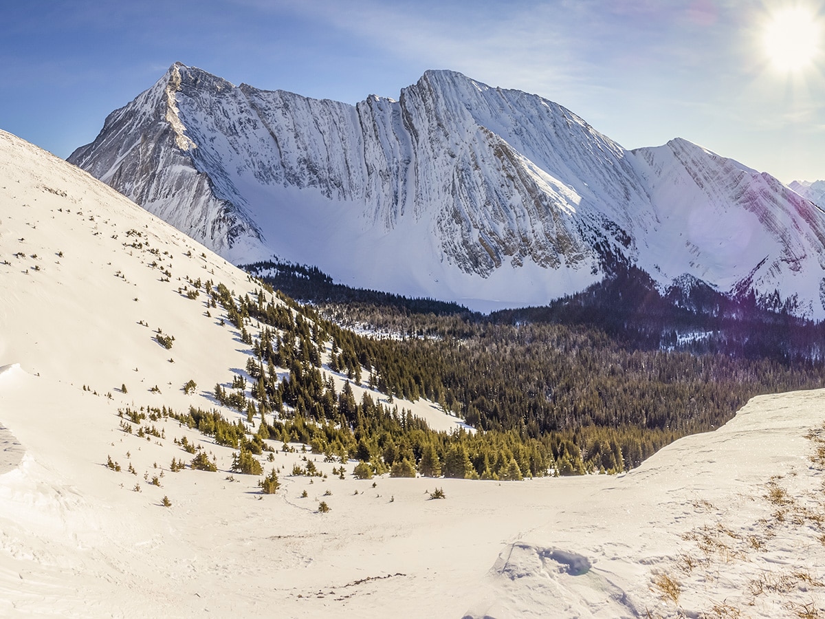 Mount Galatea from Rummel Ridge snowshoe trail in Kananaskis near Canmore