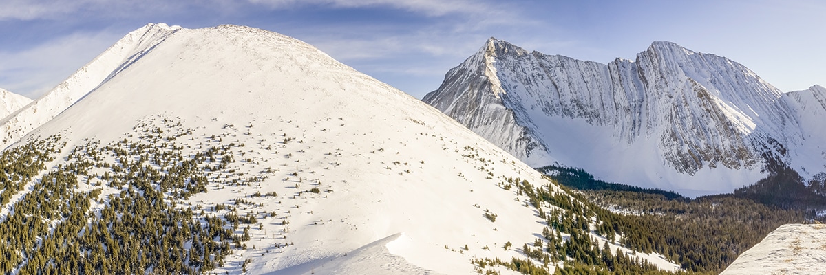 Tower view from Rummel Ridge snowshoe trail in Kananaskis near Canmore