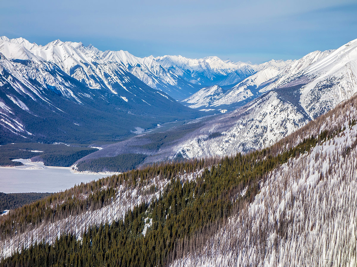 Spray River Valley on Rummel Ridge snowshoe trail in Kananaskis near Canmore