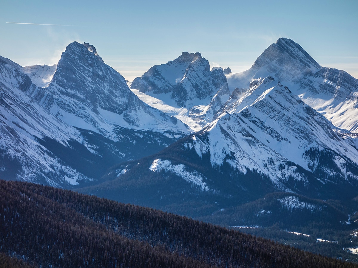 Valley views on Rummel Ridge snowshoe trail in Kananaskis near Canmore