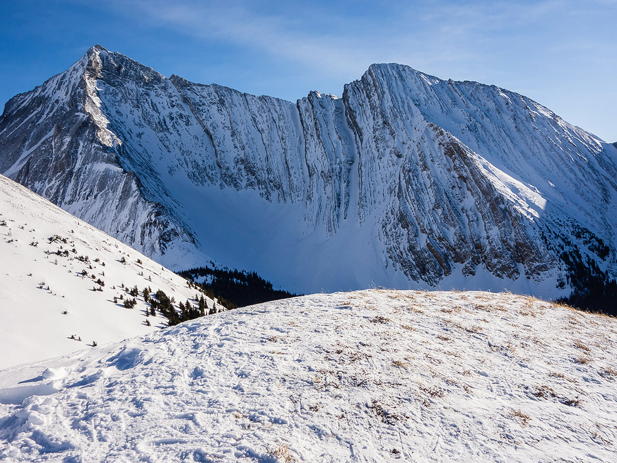 Mount Galatea on Rummel Ridge snowshoe trail in Kananaskis near Canmore