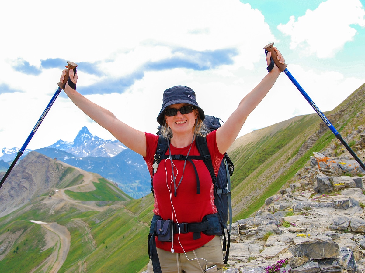 Happy hiker on GR5 backpacking trip in Alps