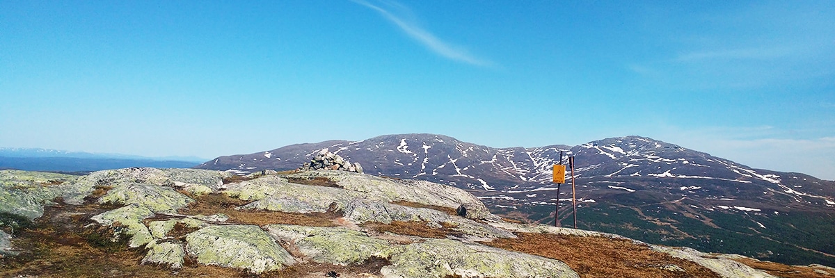 Top cairn with mountain view on Mullfjället hike in Åre, Sweden