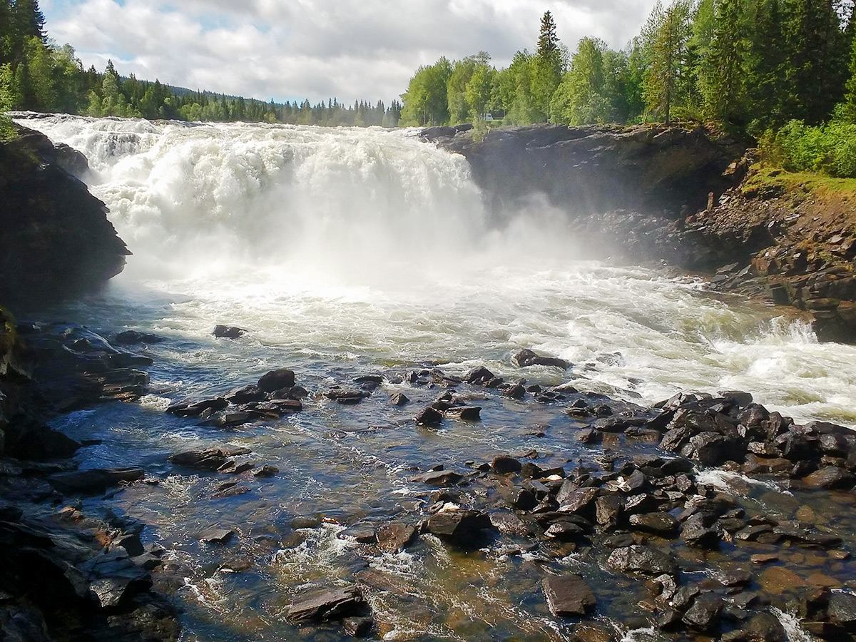 Second waterfall on Ristafallsrundan hike in Åre, Sweden