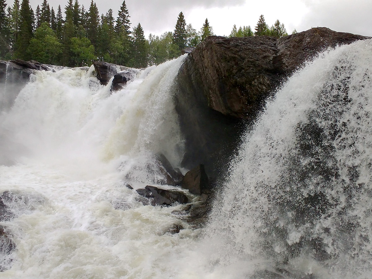 Beautiful waterfall on Ristafallsrundan hike in Åre, Sweden