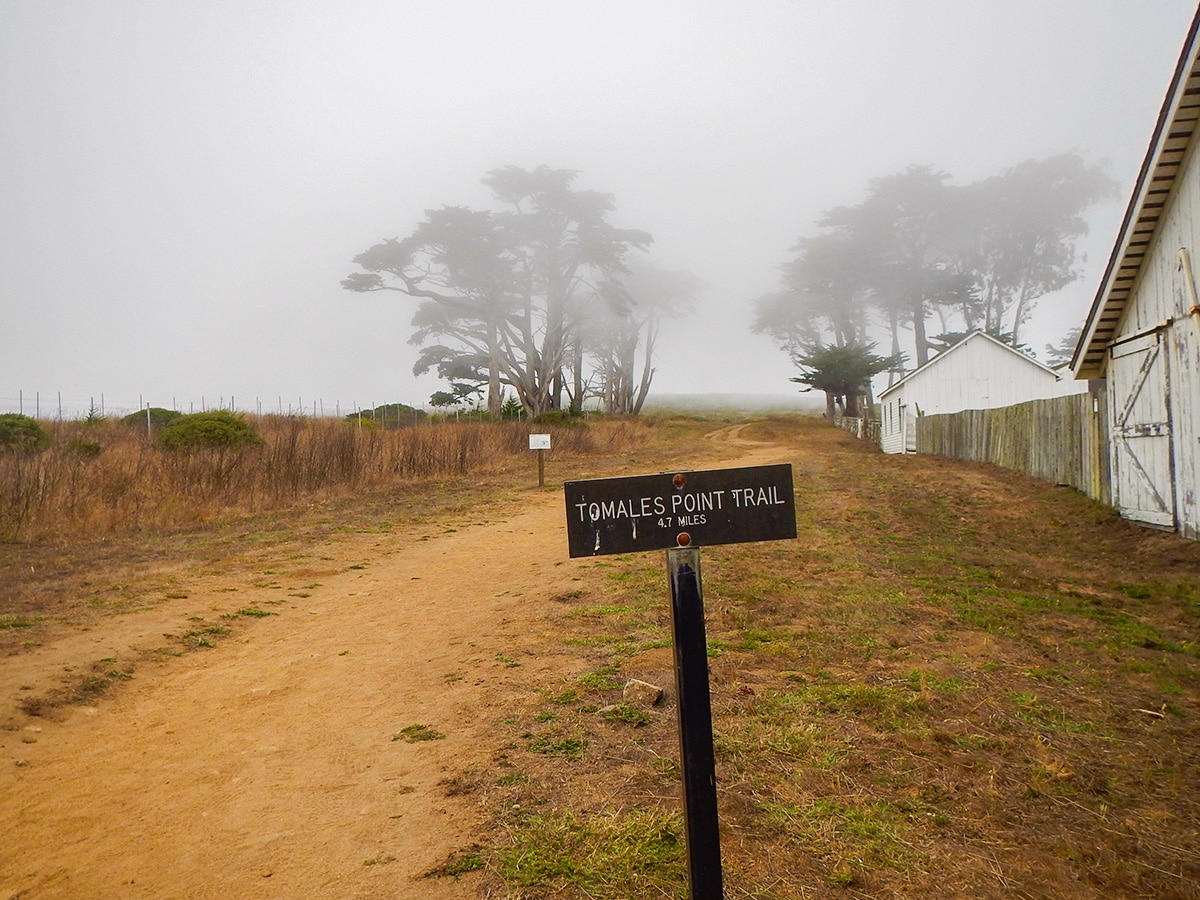 Trail sign on Tomales Point hike in North Bay of San Francisco, California