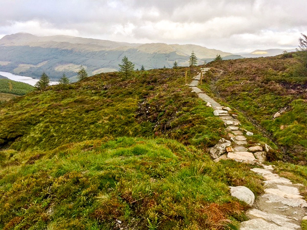 Trail and Loch Lubnaig on Ben Ledi hike in Loch Lomond and The Trossachs area in Scotland