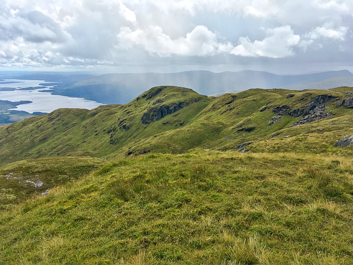 Views south and Ptarmigan Ridge on Ben Lomond hike in Loch Lomond and The Trossachs region in Scotland