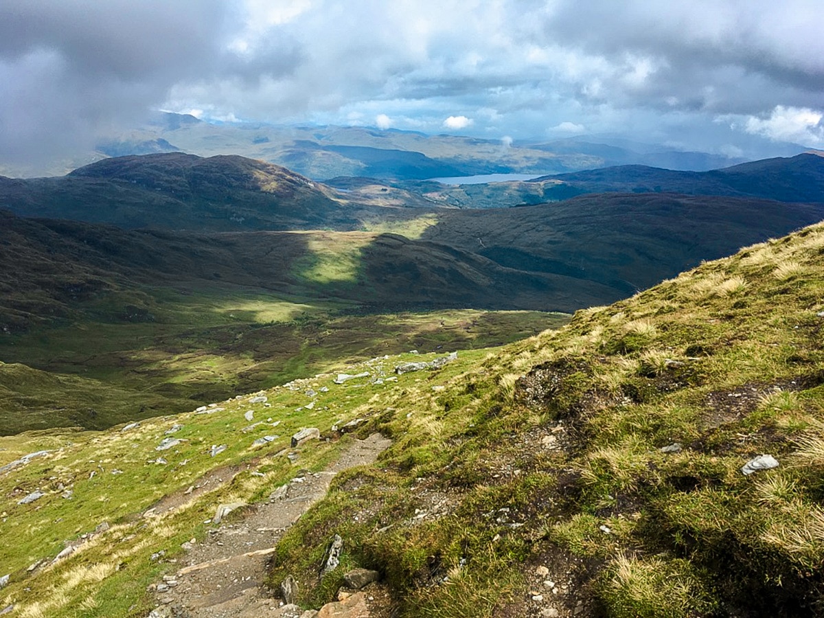 Descent from the summit on Ben Lomond hike in Loch Lomond and The Trossachs region in Scotland