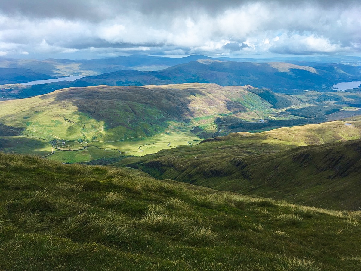 Views north from the summit on Ben Lomond hike in Loch Lomond and The Trossachs region in Scotland