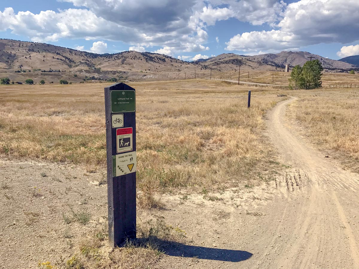 Trail marker on North Boulder Valley mountain biking trail near Boulder, Colorado