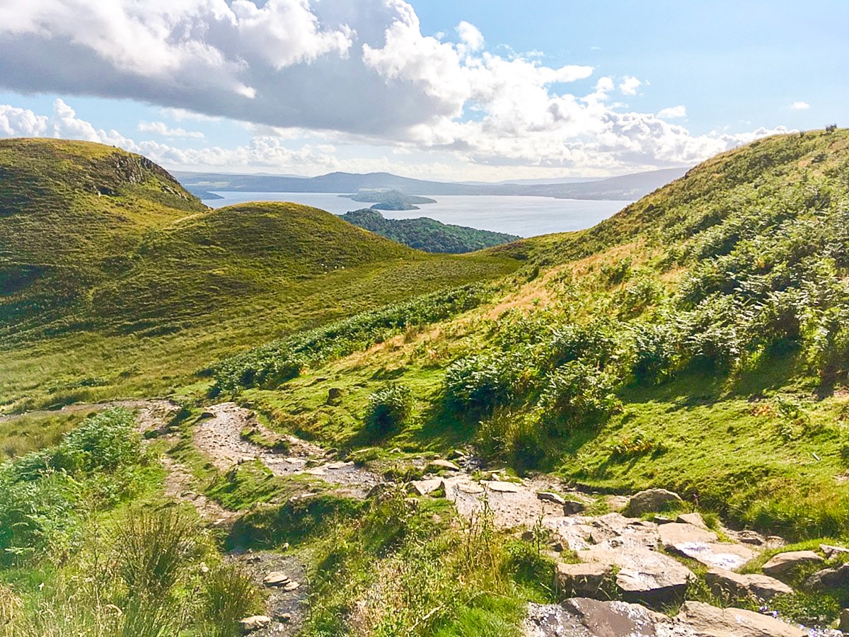 Steep ascent on Conic Hill walk in Loch Lomond and The Trossachs region in Scotland