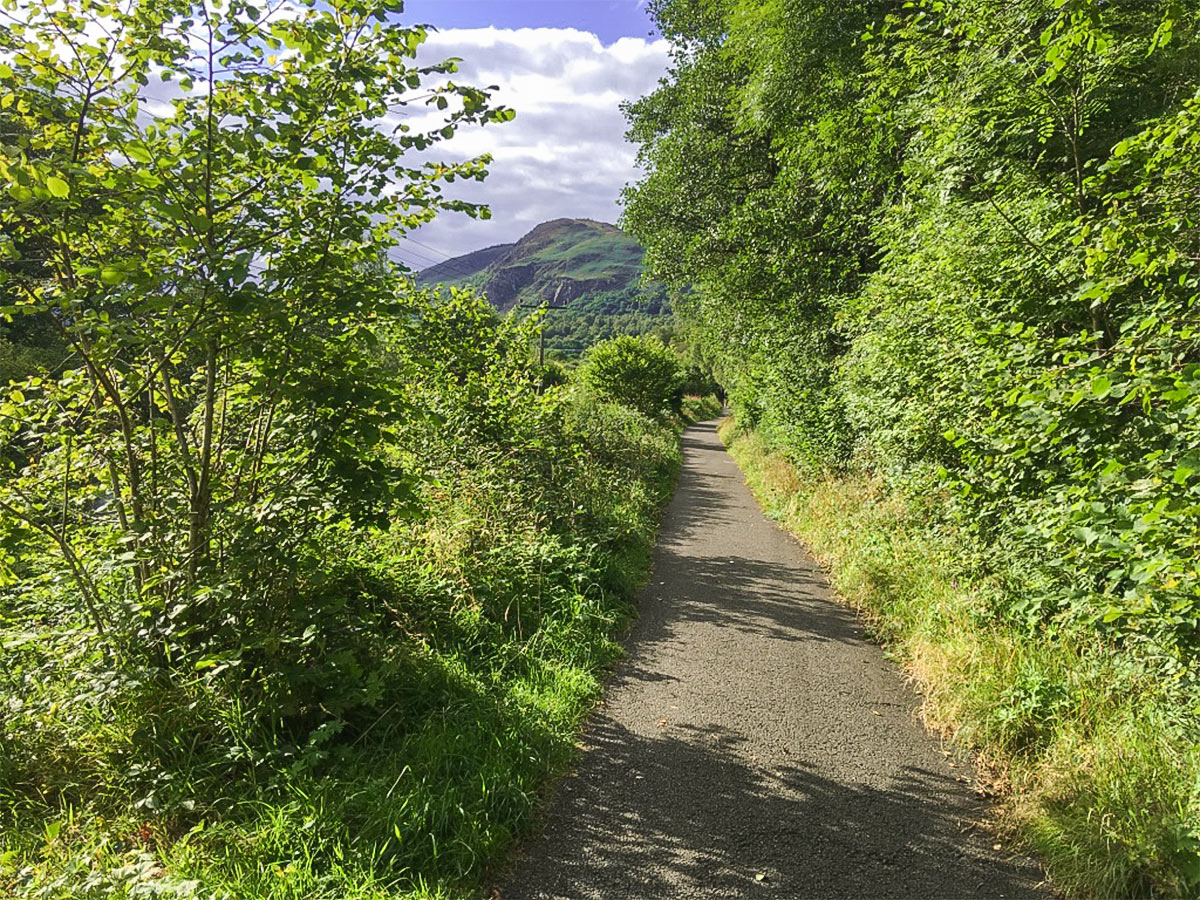 Old railway track to Aberfoyle on Doon Hill Fairy Trail hike in Loch Lomond and The Trossachs region in Scotland