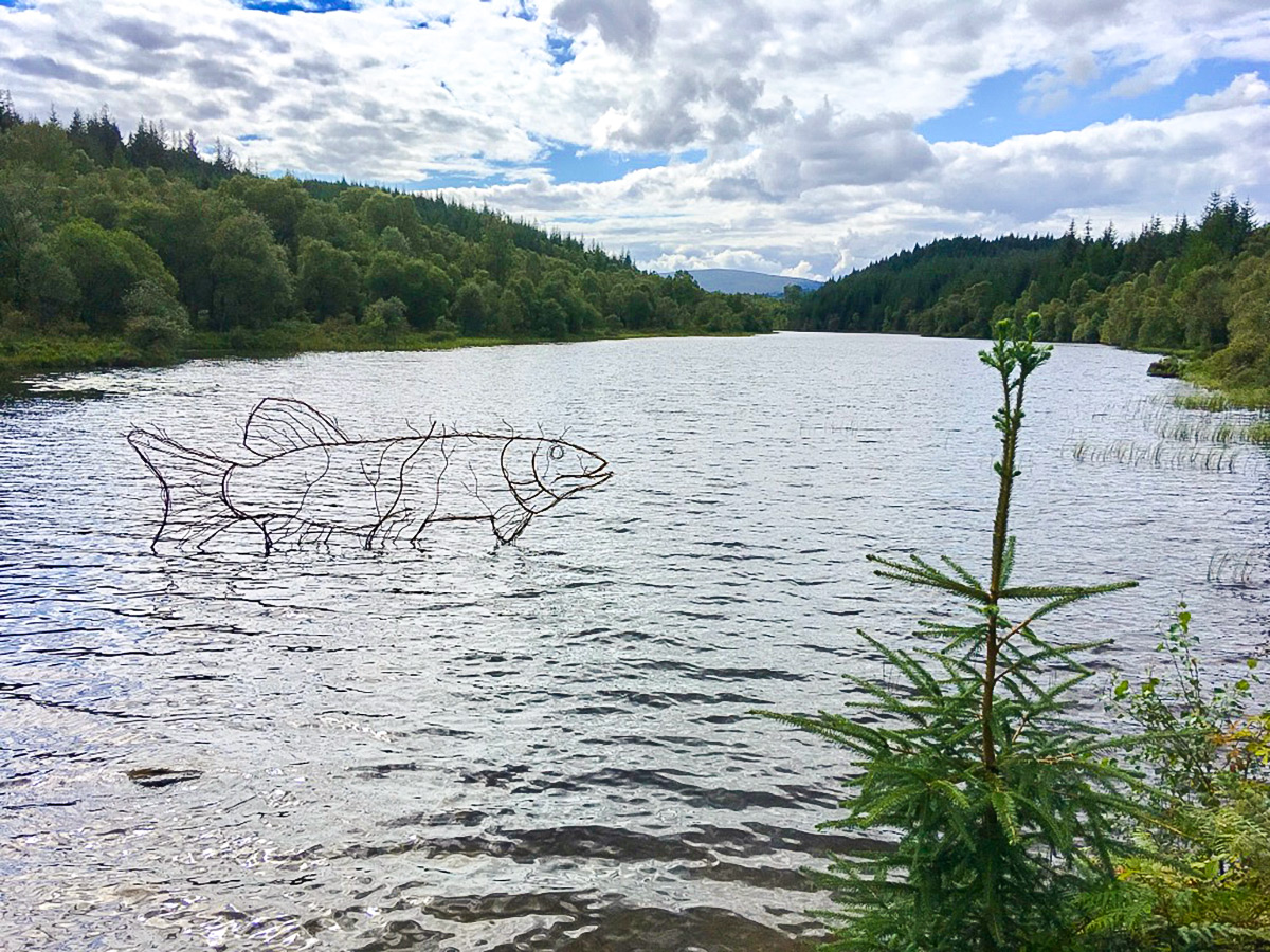 Carp sculpture on Lochan Spling hike in Loch Lomond and The Trossachs region in Scotland