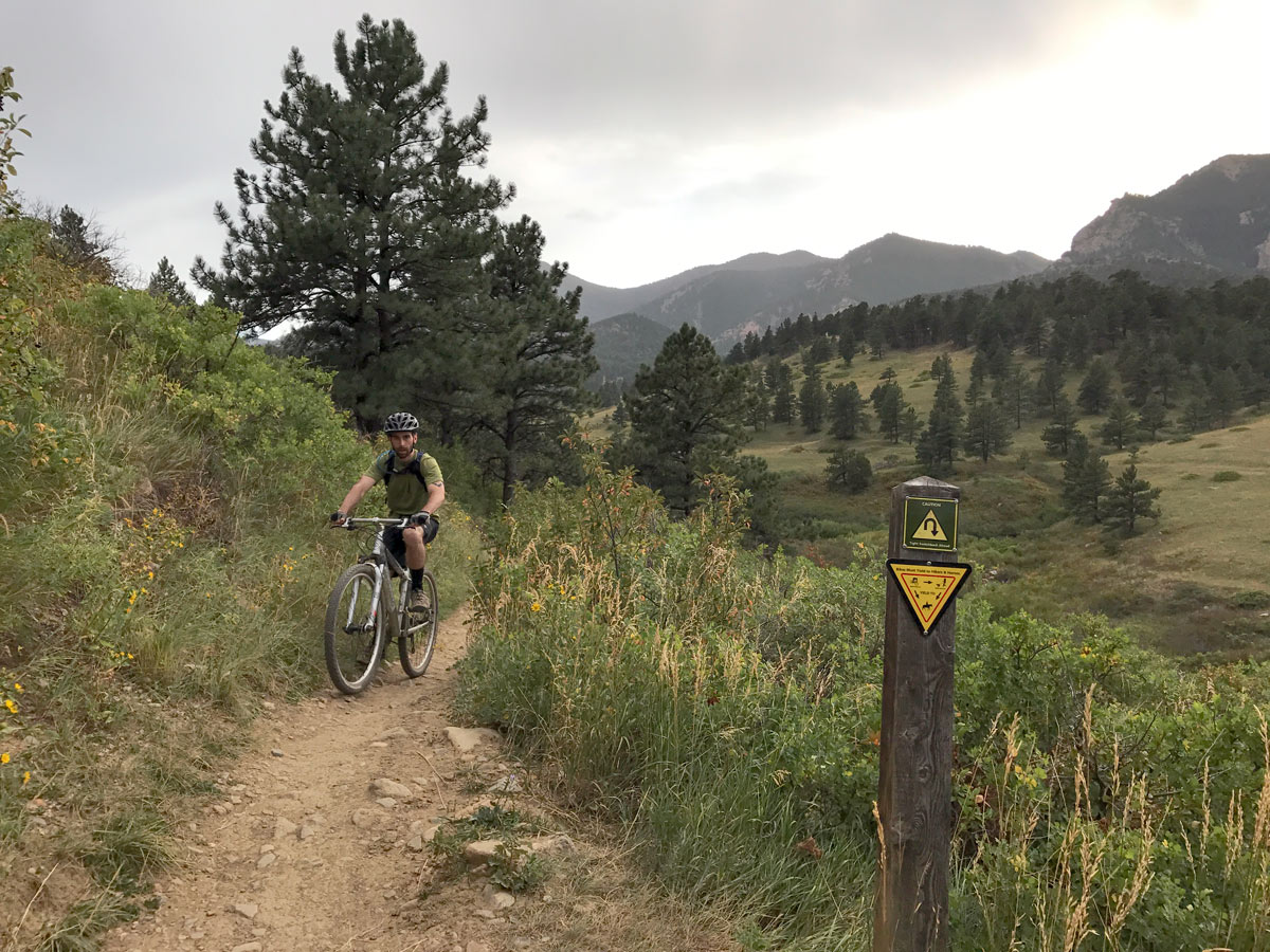 Doudy Draw trail on Marshall Mesa mountain biking trail near Boulder, Colorado