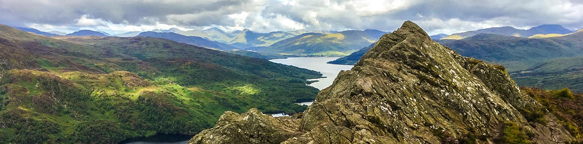 Panorama on Ben A'an hike in Loch Lomond and The Trossachs area in Scotland