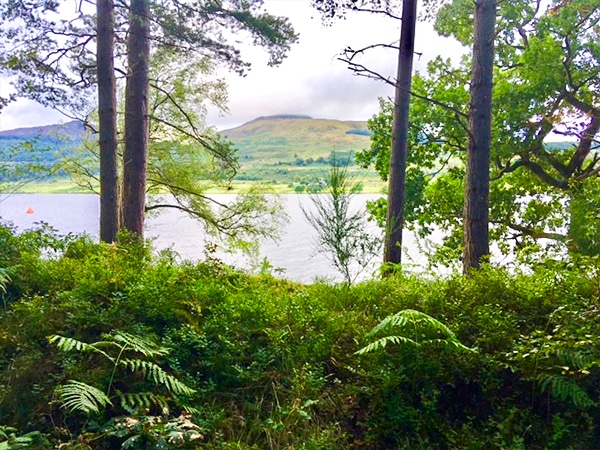 Scenery on Loch Venachar hike in Loch Lomond and The Trossachs area in Scotland