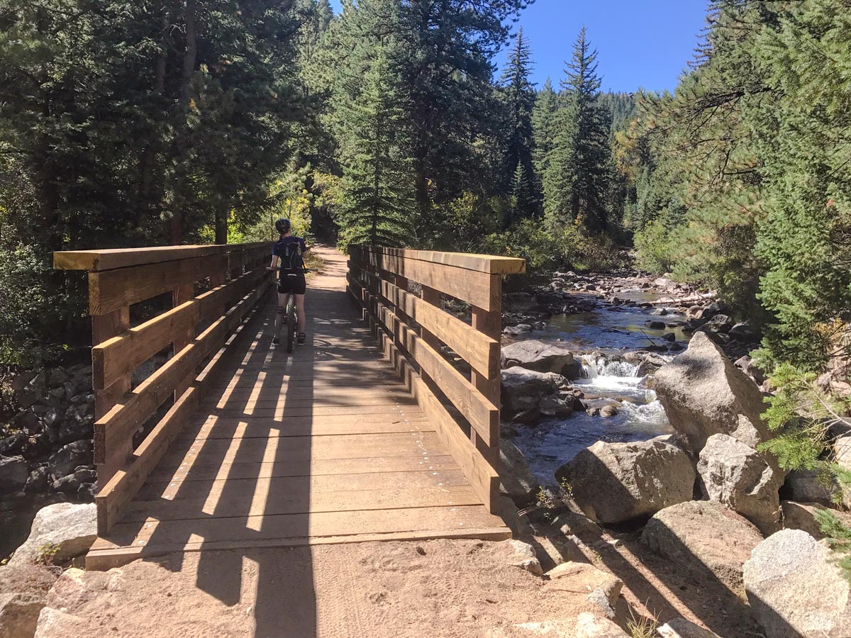 Bridge on Walker Ranch Loop mountain biking trail near Boulder, Colorado