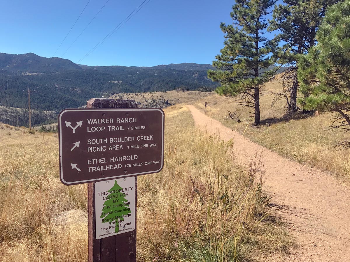 Sign on Walker Ranch Loop mountain biking trail near Boulder, Colorado