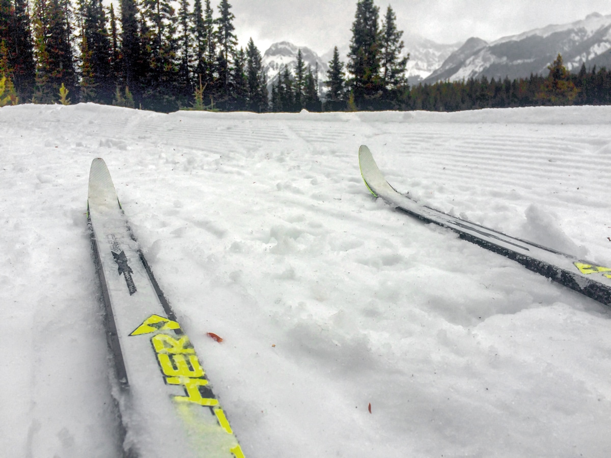 Skiing on Elk Pass XC ski trail near Kananaskis and Canmore