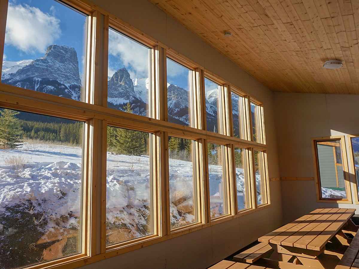 Incredible views from the hut on Canmore Nordic Centre XC ski trail in Canmore near Banff National Park