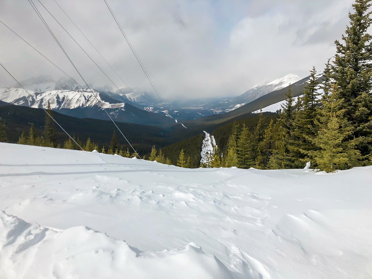 Canmore view from the top of Skogan Pass XC ski trail near Kananaskis in the Canadian Rockies