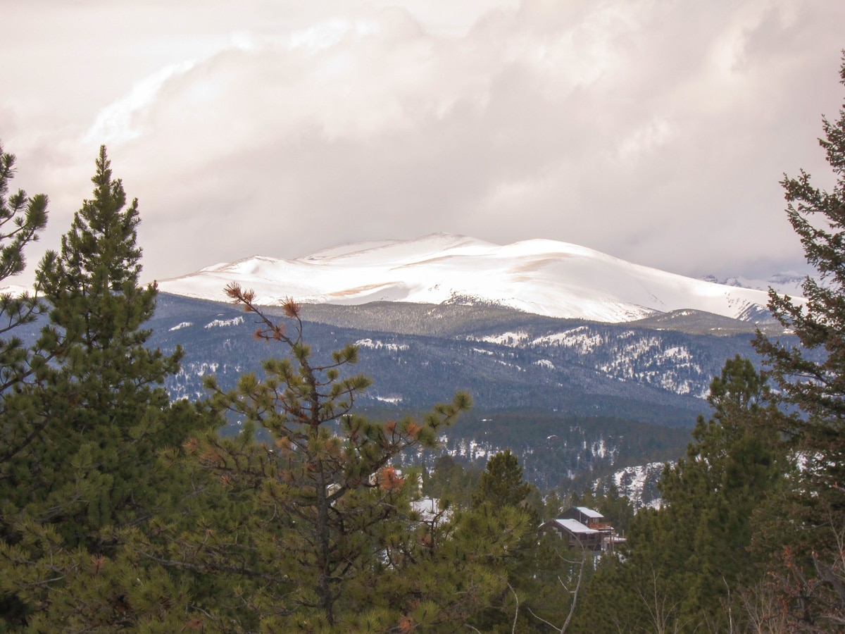 Snowy mountain top on Dot snowshoe trail in Indian Peaks, Colorado