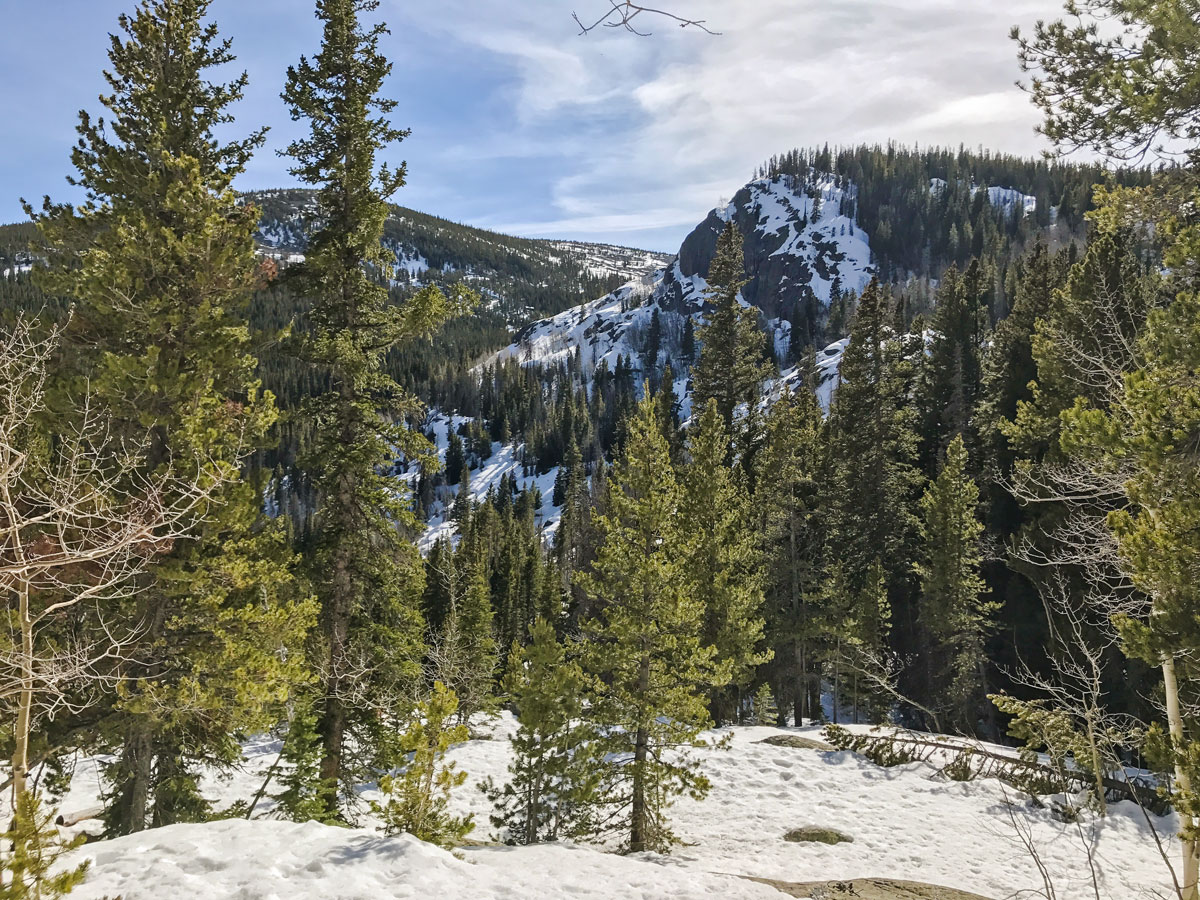 Overlook on Lost Lake snowshoe trail in Indian Peaks, Colorado