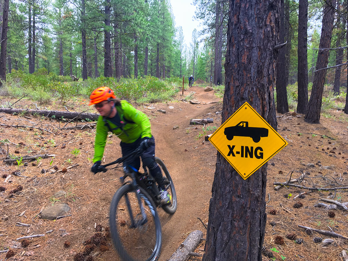 Bikers on Kent's mountain biking trail near Bend, Oregon