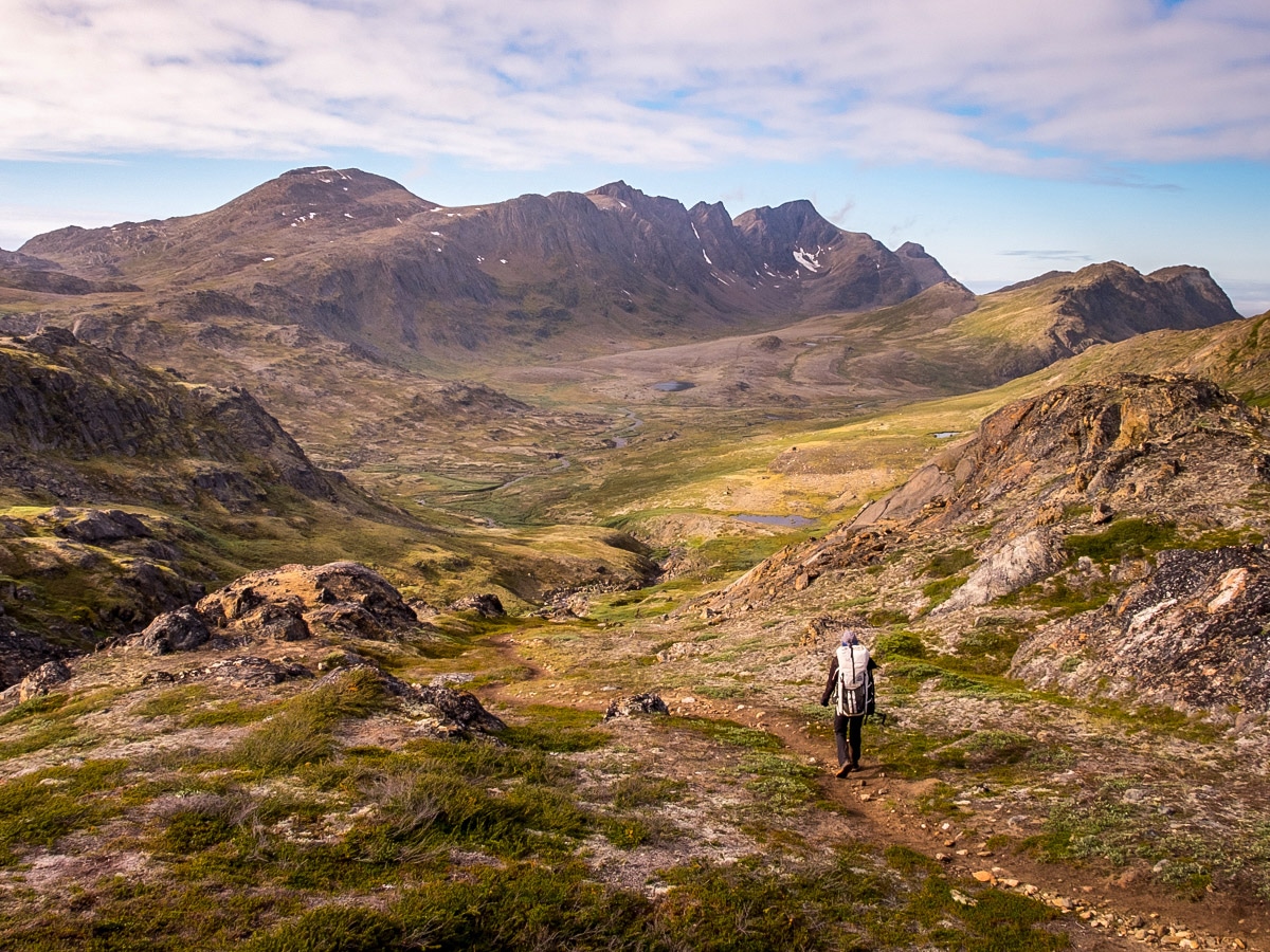 Descending into the valley on Arctic Circle Trail hike