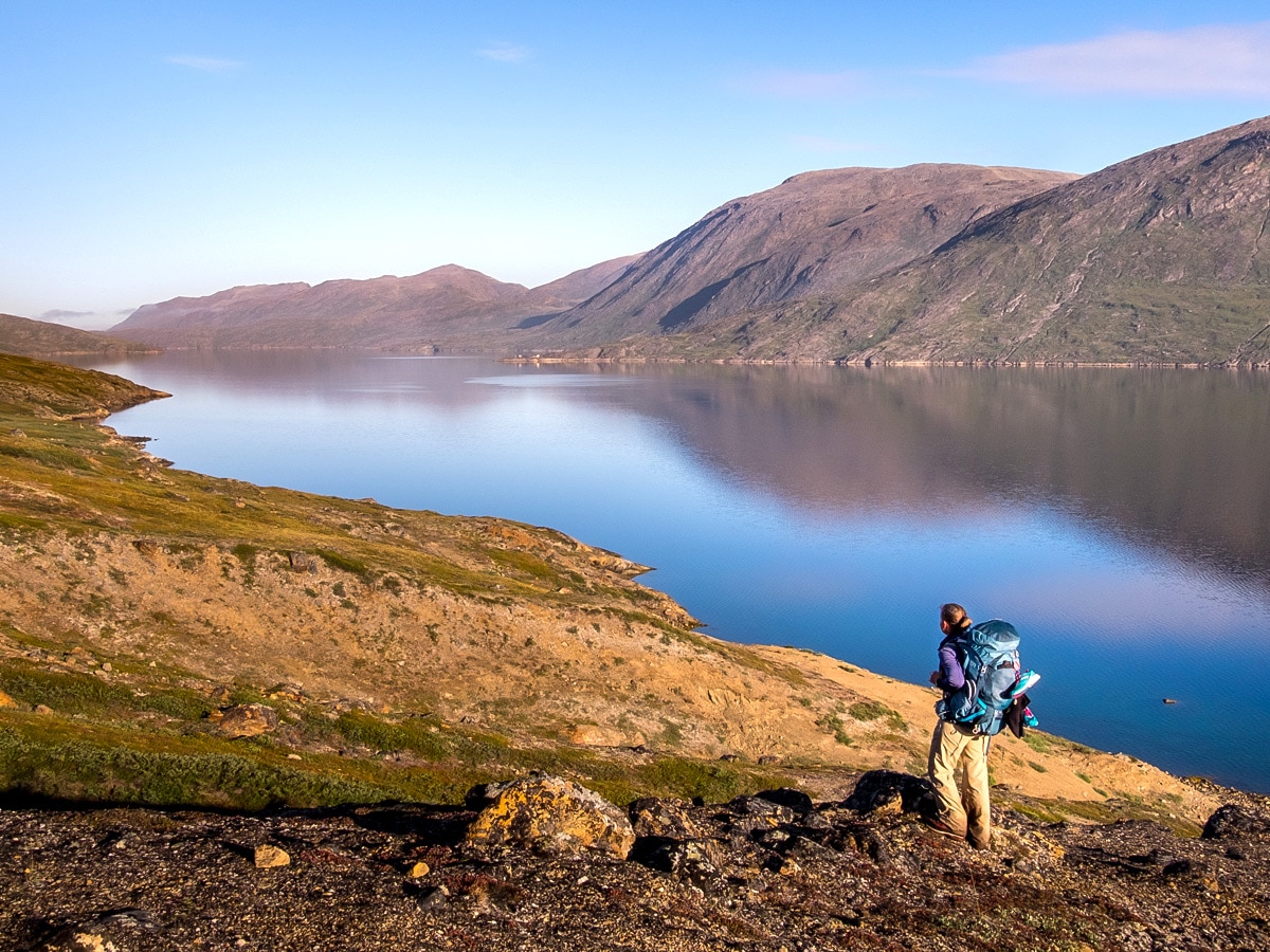 Looking out over the fjord on Arctic Circle Trail hike