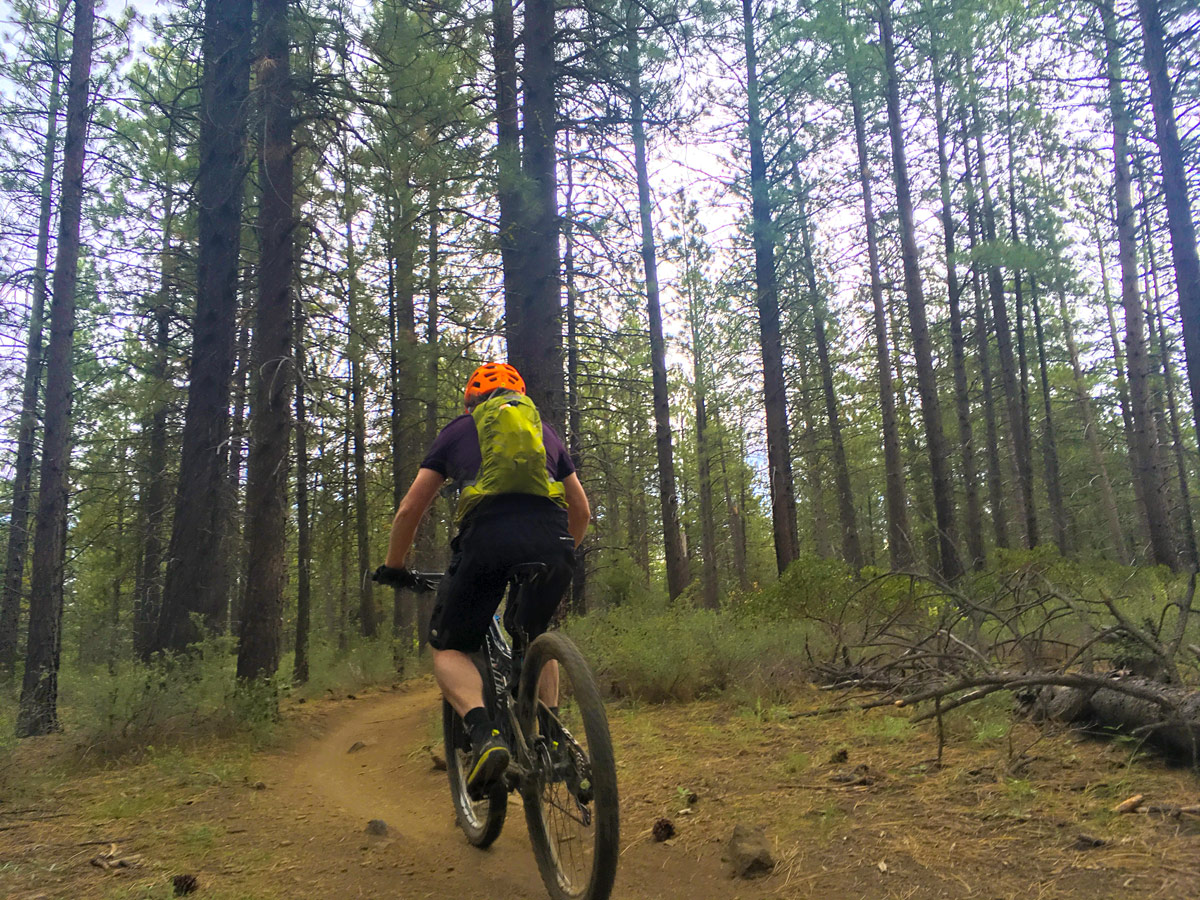 Pedaling hard on Phil's mountain biking trail in Bend, Oregon
