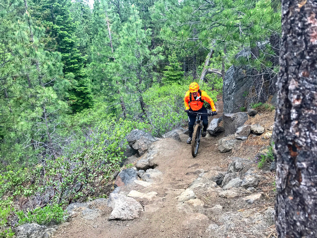 Technical climbing on Tyler's Traverse mountain biking trail in Bend, Oregon