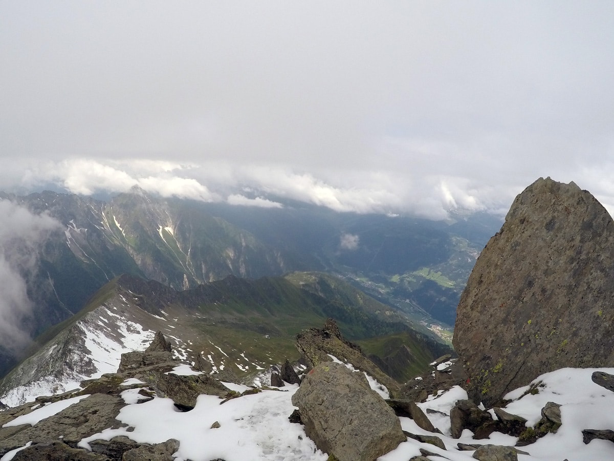 Rocky path of Ahornspitze hike near Mayrhofen, Zillertal Valley, Austria