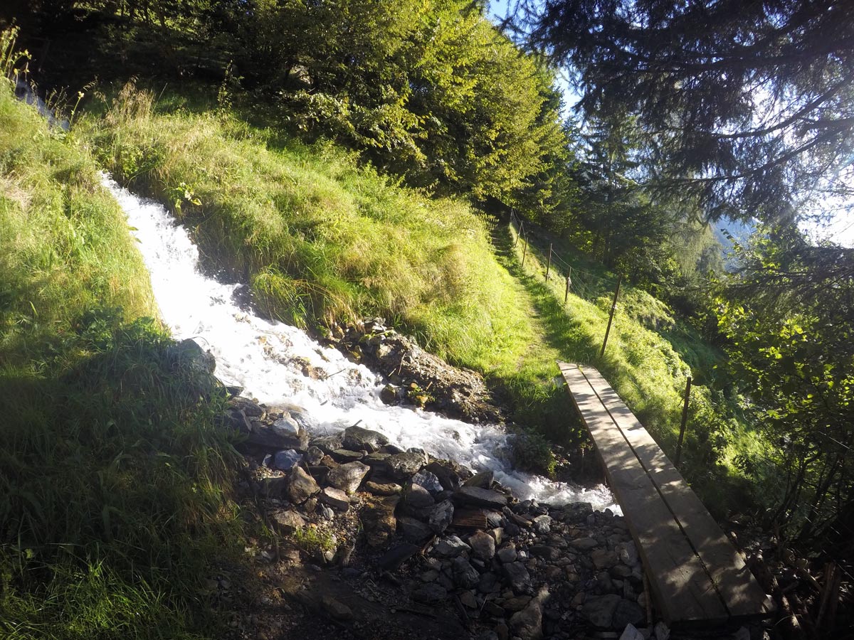 Beautiful trail on Themenwanderung Bergmähderweg hike in Mayrhofen, Zillertal Valley, Austria