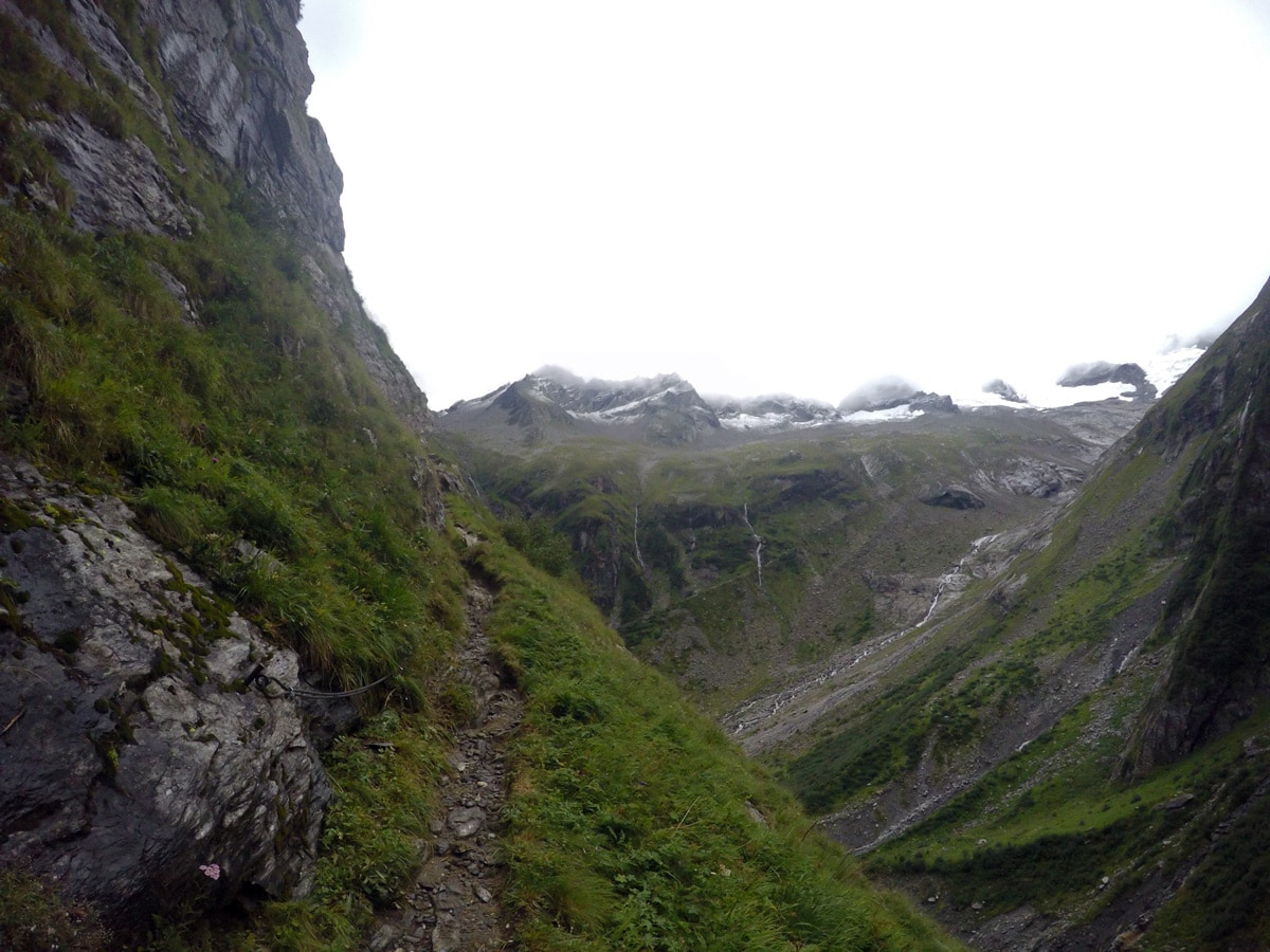 Small path of Berlinerhütte over Mörchnerscharte hike near Mayrhofen, Zillertal Valley, Austria