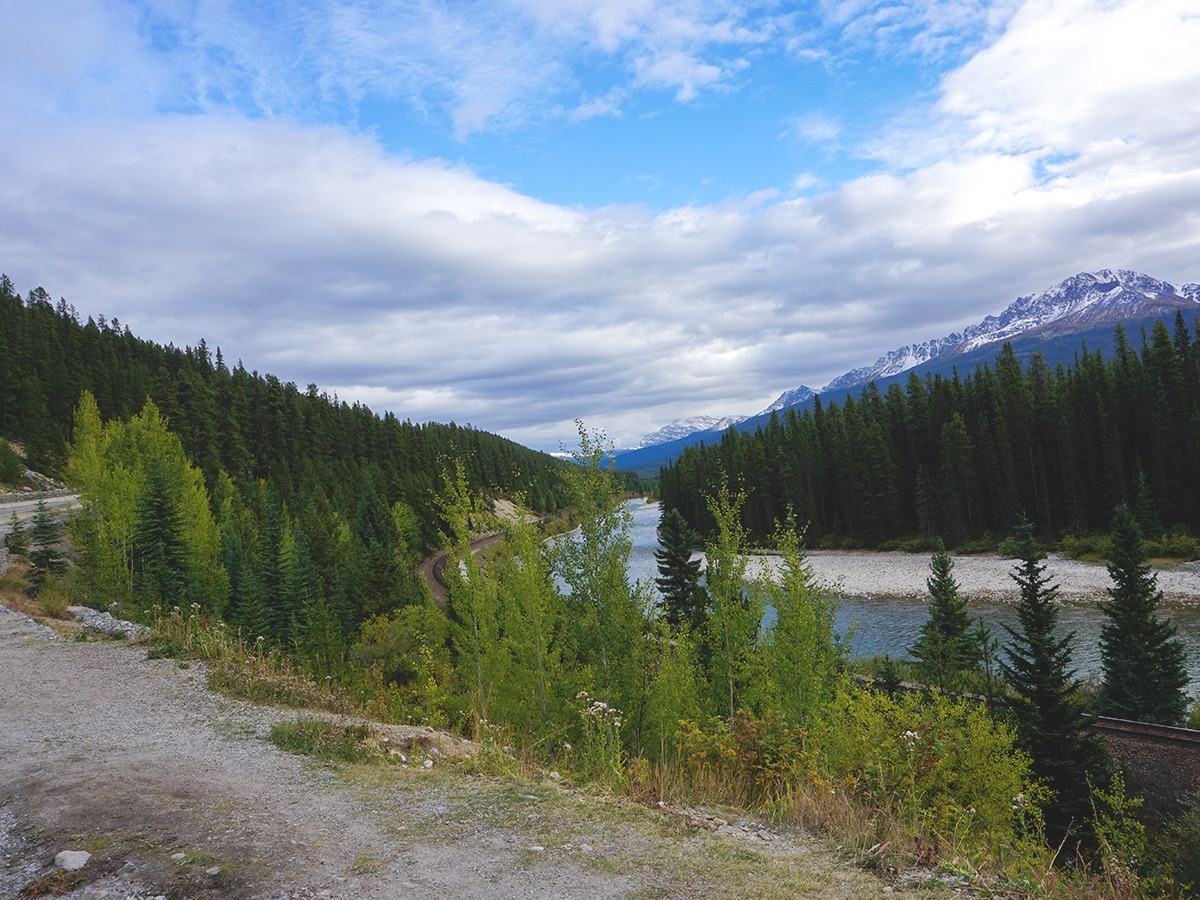 Amazing views of Banff to Lake Louise road biking route in the Canadian Rockies