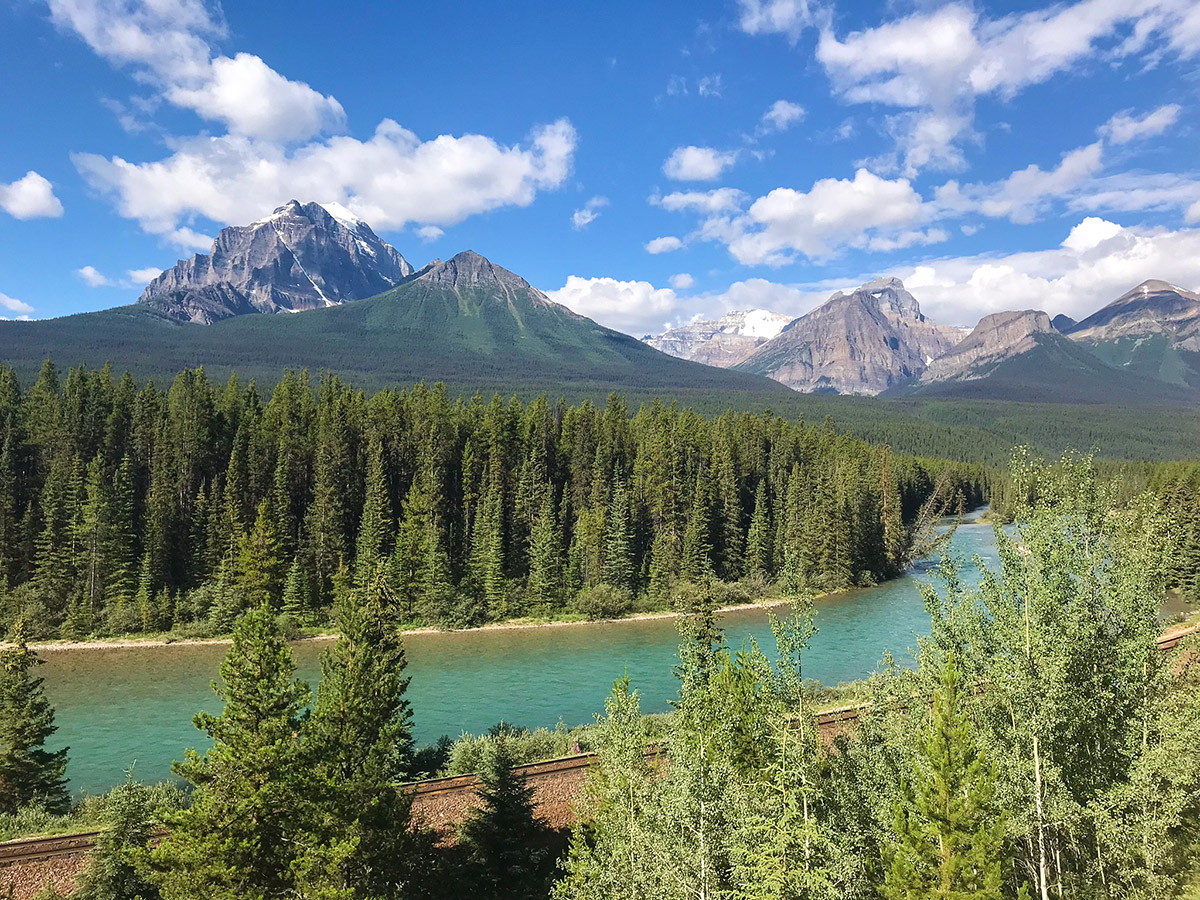 Great cycling trail of Banff to Lake Louise road biking route in the Canadian Rockies