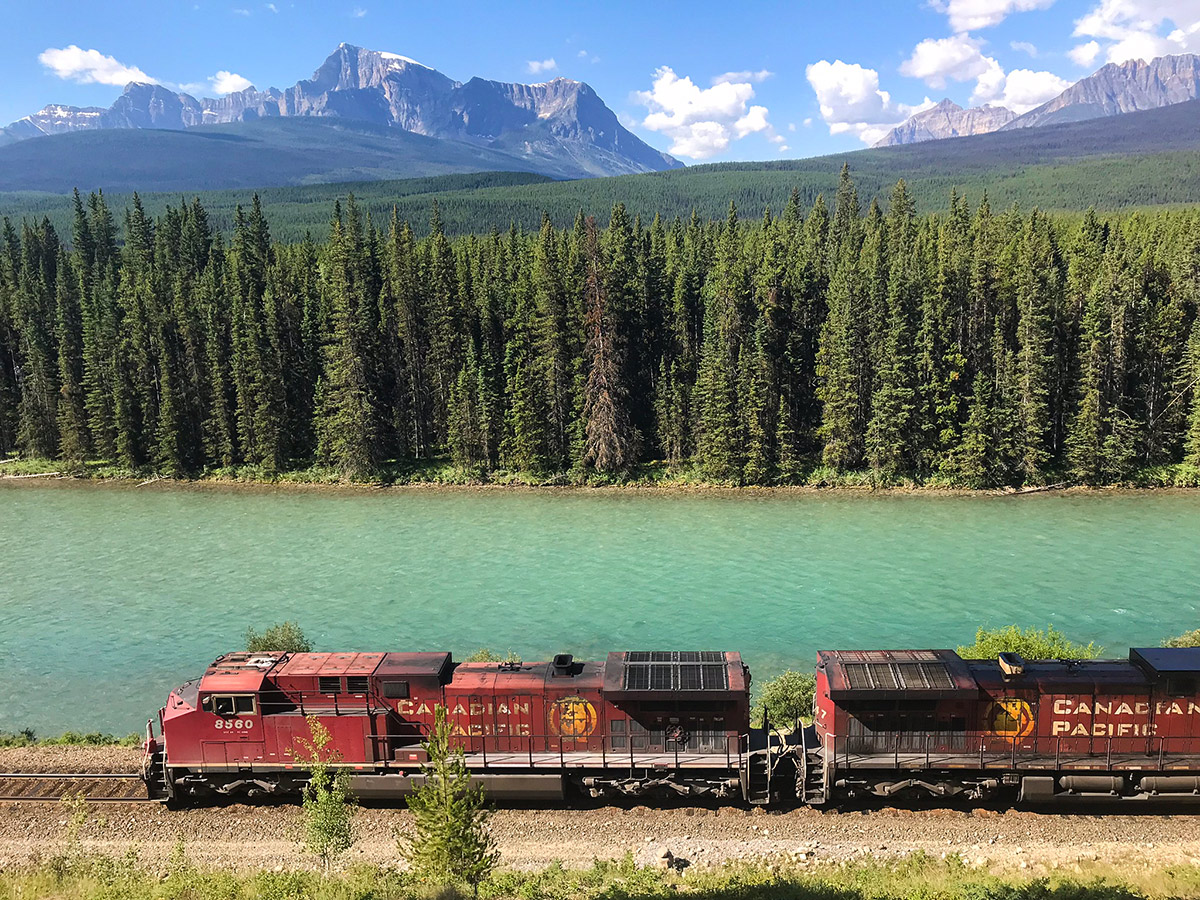 Train along Banff to Lake Louise road biking route in the Canadian Rockies