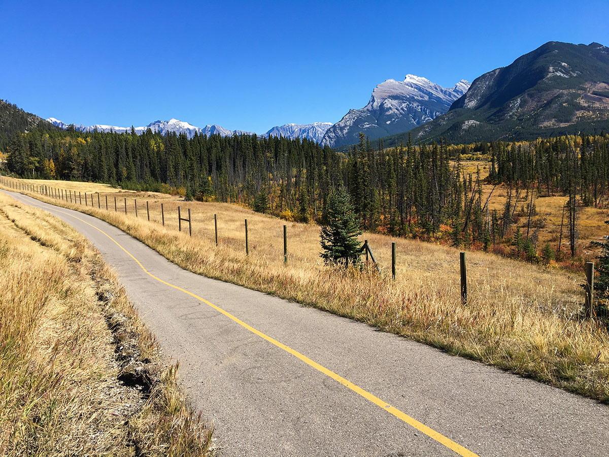 Path of Banff to Lake Louise road biking route in the Canadian Rockies