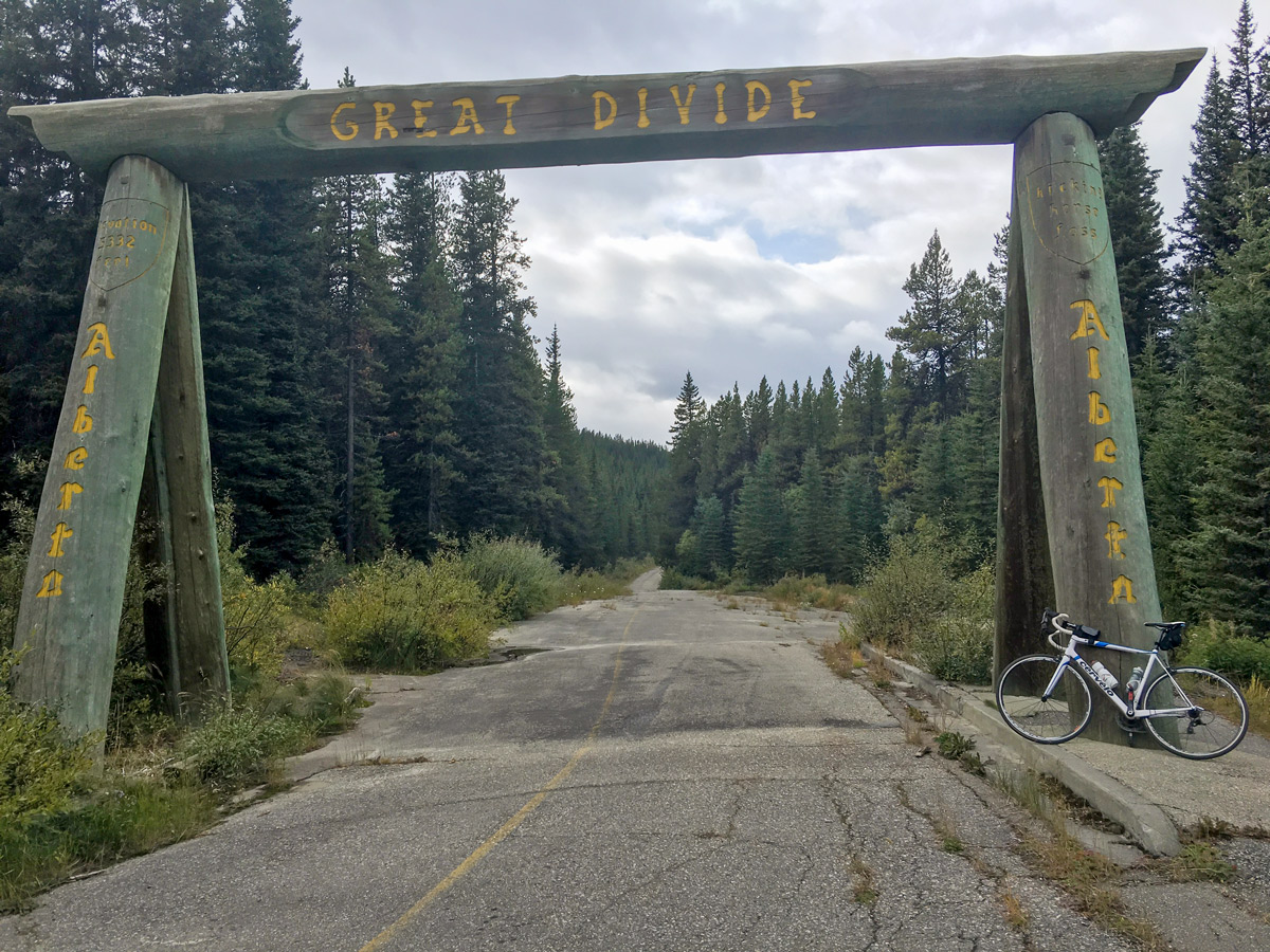 Old sign on Great Divide Route (1A) road biking route in Banff National Park, the Canadian Rockies