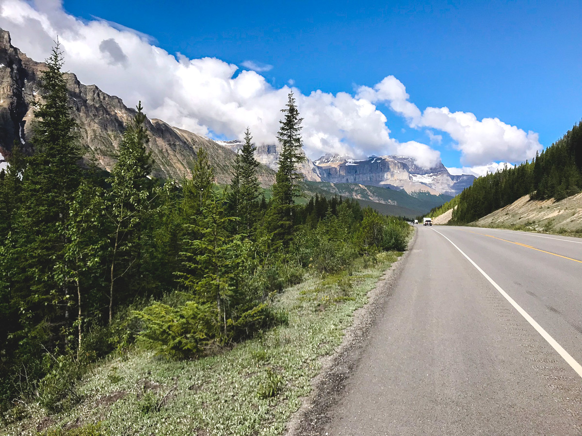 Cycling on Jasper to Banff road biking route